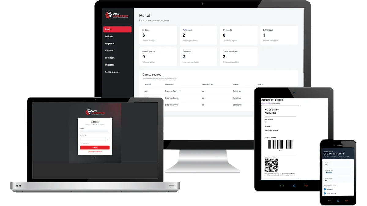 WS Logistics en monitor, notebook, tablet y celular
